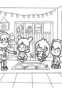 Дети с настольной игрой - Тока Бока бесплатная раскраска