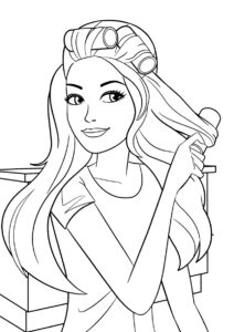 Барби завивает волосы раскраска распечатать и скачать - Барби