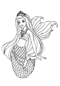 Бесплатная раскраска Барби русалка с украшенным хвостиком распечатать на А4 - Барби