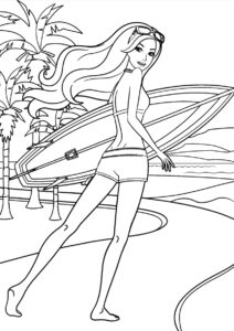 Раскраска Барби с доской для серфинга - Барби