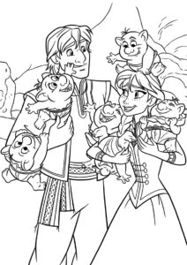 Кристофф и Анна играют с детишками (Холодное сердце) распечатать раскраску