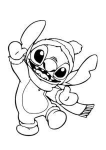 Лило и Стич бесплатная раскраска распечатать на А4 - Веселый стич в шарфике