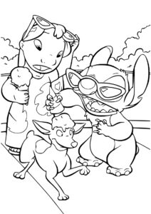 Лило и Стич на прогулке раскраска распечатать на А4 - Лило и Стич