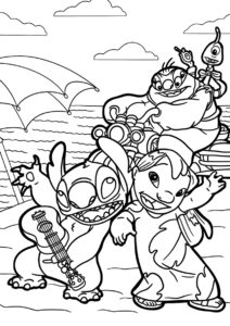 Отдых на пляже (Лило и Стич) раскраска для печати и загрузки