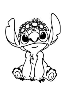 Стич с венком из цветов на голове распечатать раскраску - Лило и Стич