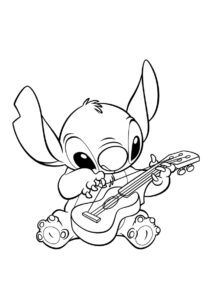 Раскраска Стич учится играть на укулеле - Лило и Стич
