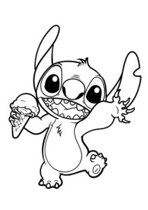 Разукрашка Счастливый Стич с мороженым распечатать на А4 - Лило и Стич