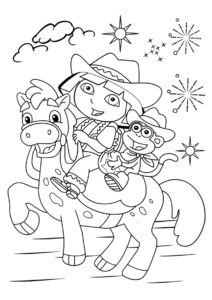 Даша верхом на лошади - Даша-путешественница бесплатная раскраска