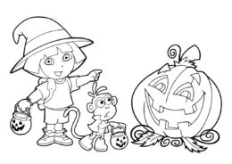 Даша-путешественница бесплатная раскраска - Даша и Башмачок на Хэллоуин