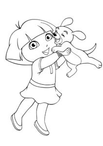 Бесплатная раскраска Даша и забавный щеночек распечатать на А4 - Даша-путешественница