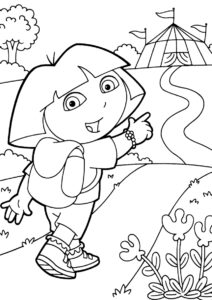 Раскраска Даша идет к палатке распечатать на А4 - Даша-путешественница