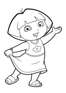 Раскраска Даша Путешественница в милом платье распечатать на А4 - Даша-путешественница