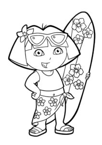 Даша с доской для серфинга распечатать и скачать раскраску - Даша-путешественница