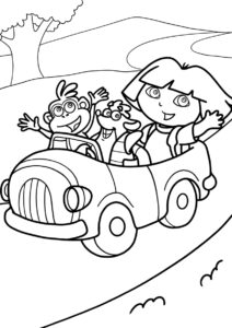 Раскраска Даша с друзьями на машине распечатать на А4 - Даша-путешественница