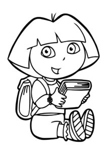 Даша с книжкой в руках распечатать и скачать раскраску - Даша-путешественница