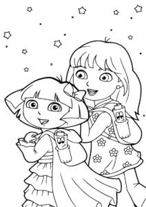 Даша с подружкой (Даша-путешественница) бесплатная раскраска на печать