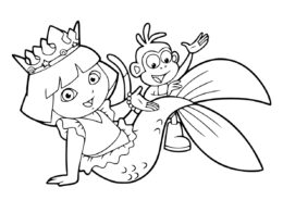 Даша с хвостом русалки (Даша-путешественница) бесплатная раскраска