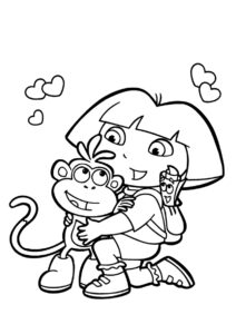 Раскраска Крепкие объятия Даши и Башмачка распечатать на А4 и скачать - Даша-путешественница