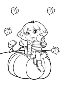 Милая Даша с яблочком бесплатная раскраска - Даша-путешественница