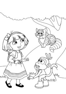 Раскраска Разговор с Чеширским котом распечатать на А4 и скачать - Даша-путешественница