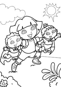 Танец Даши и близняшек (Даша-путешественница) бесплатная раскраска