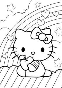 Кошечка с яблоком раскраска распечатать и скачать - Hello Kitty