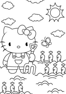 Раскраска Хелло Китти работает в саду распечатать на А4 - Hello Kitty