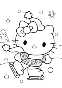 Разукрашка Хеллоу Китти на коньках распечатать и скачать - Hello Kitty