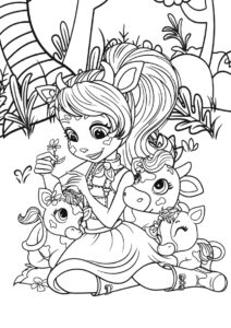 Кэмбри Коу с питомцами (Энчантималс) разукрашка для печати на А4