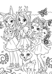 Счастливые подружки (Энчантималс) раскраска для печати и загрузки