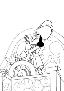 Капитан Крюк на корабле - Джейк и пираты Нетландии раскраска распечатать на А4