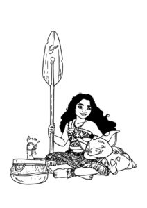 Моана распечатать раскраску на А4 - Моана в компании животных