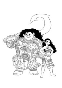 Моана и полубог Мауи разукрашка скачать и распечатать - Моана