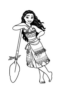Бесплатная раскраска Моана опирается на весло - Моана
