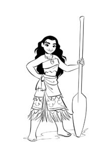 Моана распечатать раскраску - Моана с веслом