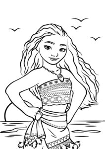Отважная принцесса раскраска распечатать на А4 - Моана