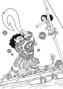 Путешествие Моаны и Мауи раскраска распечатать и скачать - Моана