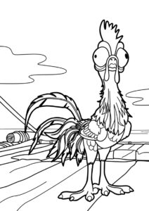 Моана распечатать раскраску - Растерянный Хей-Хей
