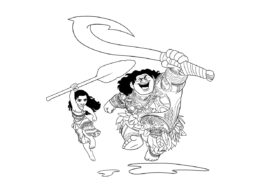 Смелые герои - Моана и Мауи (Моана) распечатать бесплатную раскраску