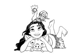 Раскраска Счастливая Моана с питомцами - Моана