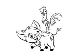 Хей-Хей верхом на поросёнке Пуа (Моана) бесплатная раскраска на печать