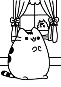 Бесплатная раскраска Кошечка Пушин у окна распечатать на А4 - Pusheen Cat