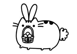 Бесплатная раскраска Пушин в костюме пасхального кролика распечатать на А4 и скачать - Pusheen Cat