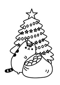 Пушин в роли Санты разукрашка скачать и распечатать - Pusheen Cat