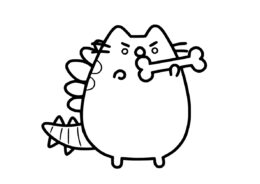 Раскраска Пушин Кэт с косточкой распечатать на А4 и скачать - Pusheen Cat