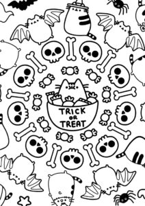 Хэллоуин вместе с Пушин Кэт распечатать и скачать раскраску - Pusheen Cat