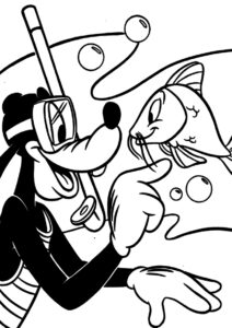 Гуфи исследует подводный мир (Микки Маус) распечатать раскраску