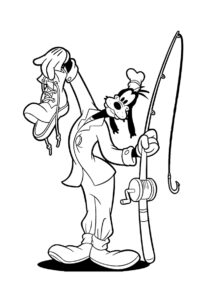 Бесплатная раскраска Гуфи на рыбалке - Микки Маус