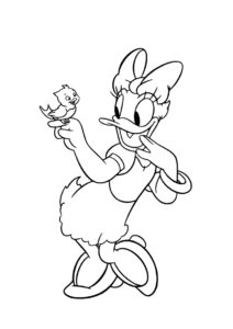 Дейзи Дак и милая птичка раскраска распечатать на А4 - Микки Маус