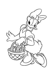 Дейзи Дак с корзинкой пасхальных яиц раскраска распечатать бесплатно на А4 - Микки Маус